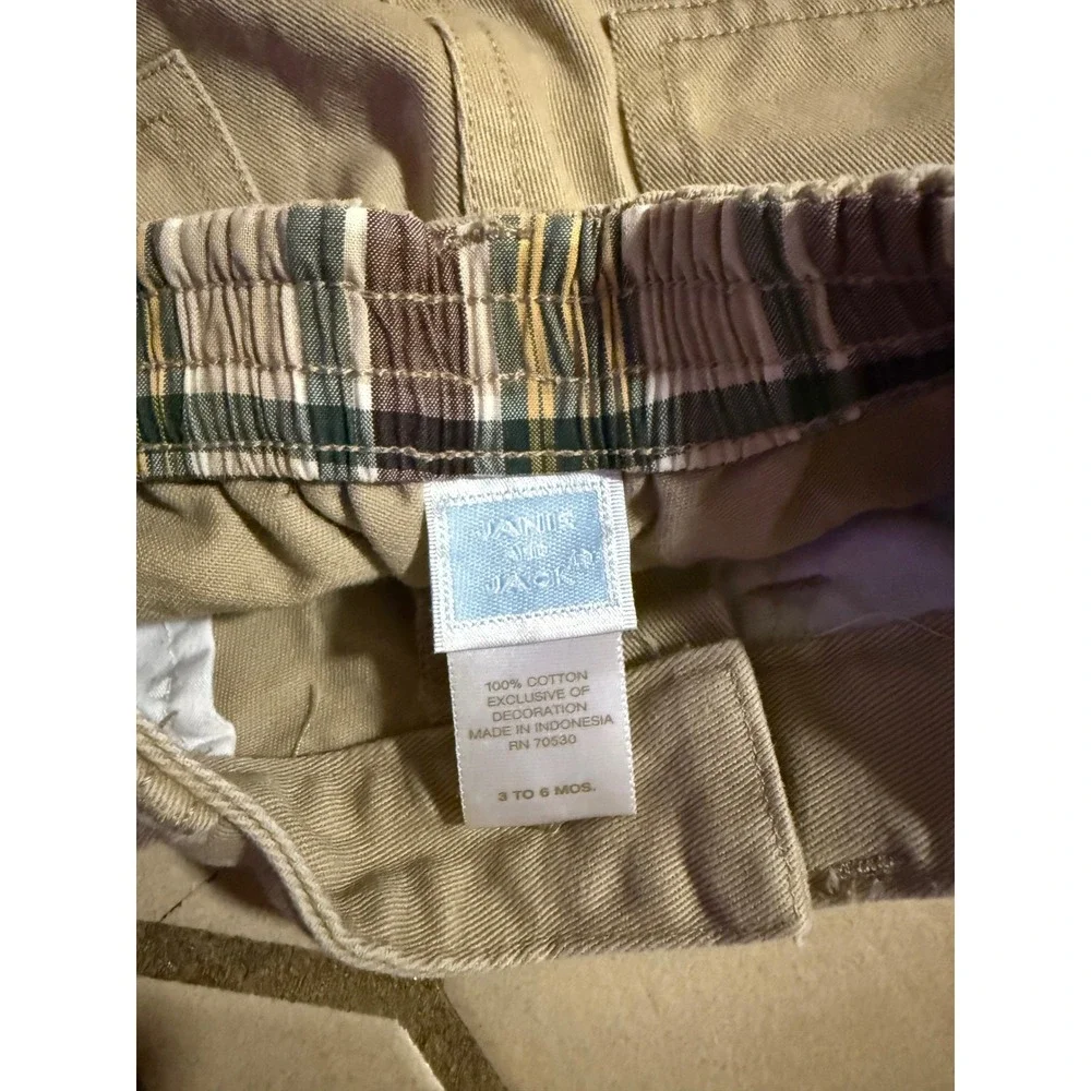 Janie and Jack Baby Boys Green Yellow Rugby Shirt and Khaki Pants Set 3-6 Months
